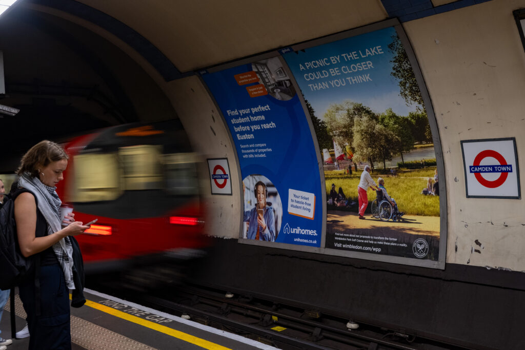 Example of a cross-track poster advertising on the London Underground